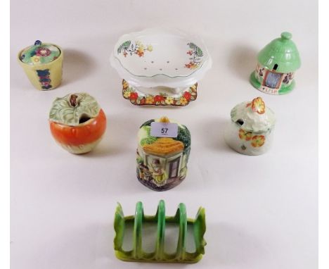 A collection of six vintage preserve pots and other 1930's china 