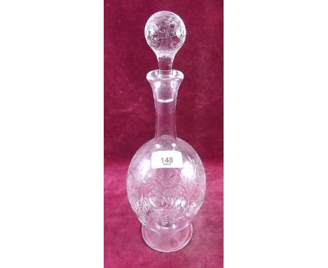 A 19th century Webbs style cut glass decanter decorated flowers 