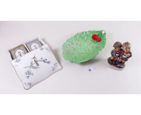 A Hummel group of two boys, Wedgwood card box and Carlton Ware leaf dish 