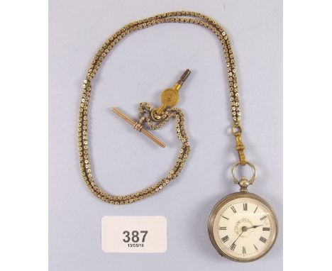 An 800 standard silver and floral enamel fob watch 