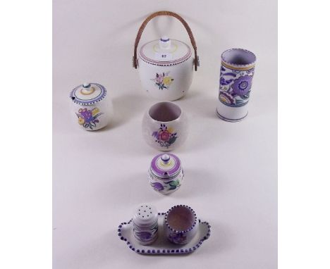 A group of Poole pottery including biscuit barrel, decorated flowers 