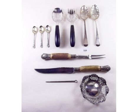 Various silver to include: A pair of berry spoons - London 1806, bon bon dish - Birmingham 1910, small skewer, pair of salad 