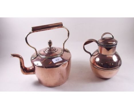 A Victorian copper kettle and a copper Guernsey jug 