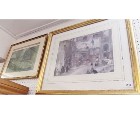 A Russell Flint print Venetian boat house - 22 x 34cm and another street scene - 24 x 33cm