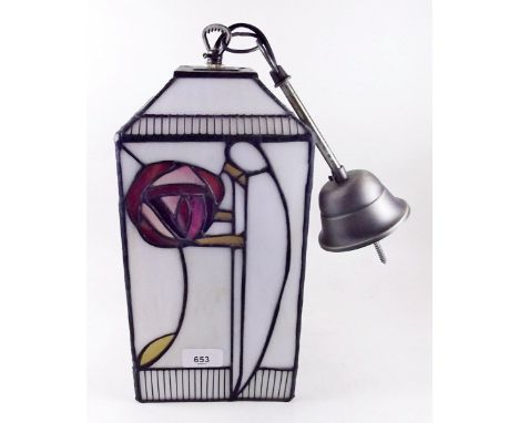 A Rene Mackintosh style stained glass  hall lantern 