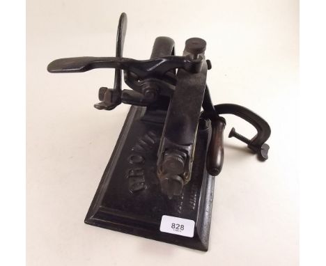 A crimp roller machine - marked 'Crown' patent No. 1875, 1887 & March 25th 1890