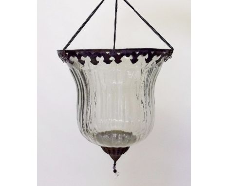 A glass large lantern light fitting 35cm high