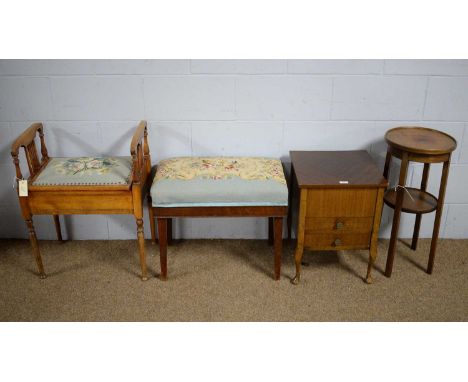 An Edwardian mahogany two-tier jardiniere stand (reduced in height),30 x 67cms high; a 19th Century mahogany stool (converted