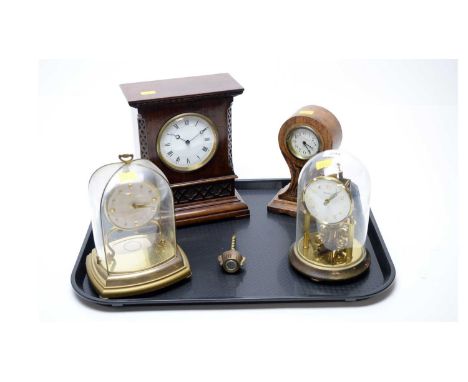 A Bentima brass anniversary clock, with domed glass case; together with a Schatz clock; early 20th Century mahogany mantel cl