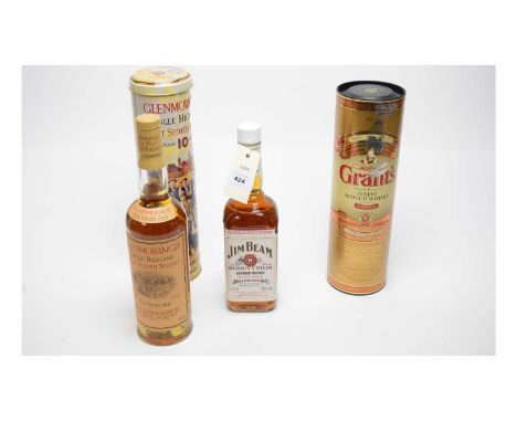 A bottle of Glenmorangie Single Highland Malt Whisky 10 Years Old, in tube; together with a bottle of William Grant's Family 