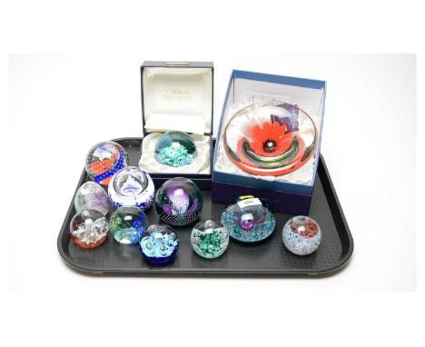A collection of Scottish Caithness glass paperweights, including: ‘We Will Remember Them’ WWI memorial dish, in box with cert