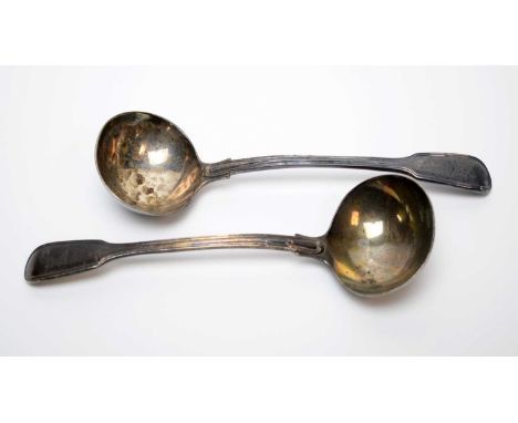 A pair of silver ladles, by Chawner &amp; Co, London 1849, in fiddle and thread pattern with engraved crest, 5.0oz gross. 