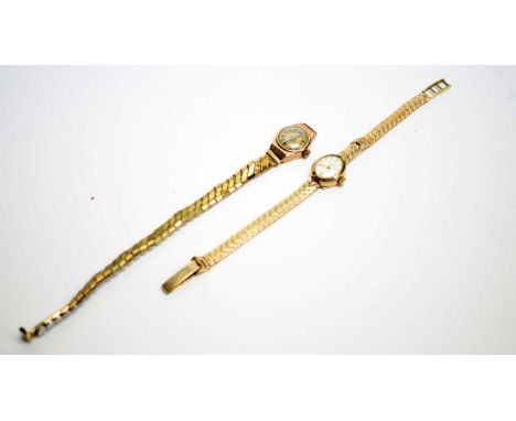 A 9ct yellow gold Majax cocktail watch, fitted manual wind movement, on gold strap; and a 9ct gold cased cocktail watch, on g