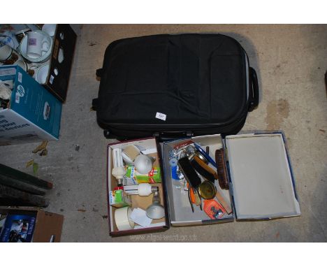 A case with light bulbs and shoe cleaning kit.