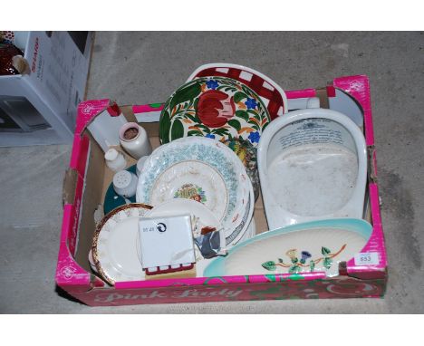 A Poole condiment set, bed pan and a quantity of plates