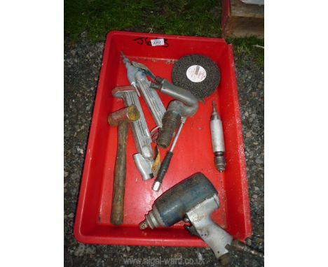 Two pneumatic tools including two tyre inflators, 1/2" air wrench, zip gun, pneumatic drill, a soft faced hammer, etc.,
