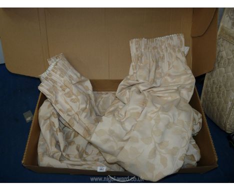 A pair of Plumbs curtains in cream with woven leaf pattern 104" width x 12 drop (approx)