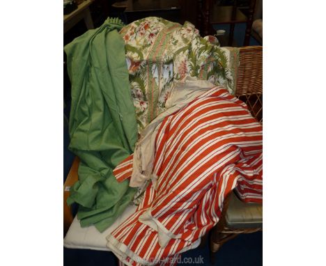 Four pairs of lined curtains including Constance Hartfield, some with paint stains and lining (a/f.).