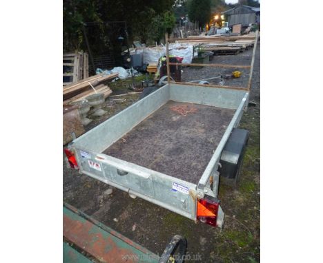 An Ifor Williams single axle trailer with ladder rack, 10" wheels and one spare wheel, load area 78" long x 48" wide and side