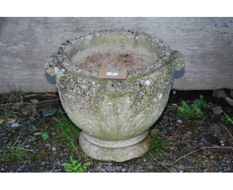 Concrete planter (chip to base), 17'' high x 19'' diameter.