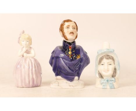 A collection of Royal Worcester candle snuffers to include Mrs Caudle, Hush &amp; Prince Albert, tallest 10cm(3) 