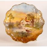 Royal Doulton shaped plate, hand painted with "Guys Cliff Mill" by C Hart, d.20cm