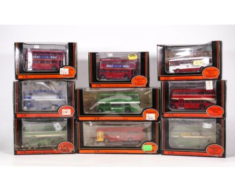 A collection of Exclusive First Edition 1:75 scale Model Buses including Routemaster 15601, Ellen Smith 12305, Bristol Lodekk