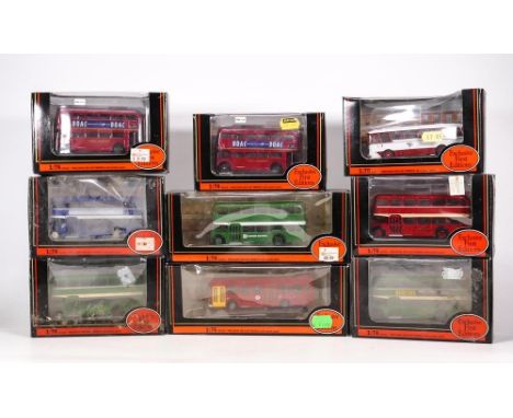 A collection of Exclusive First Edition 1:75 scale Model Buses including Routemaster 15601, Ellen Smith 12305, Bristol Lodekk