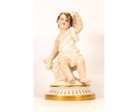 Royal Worcester Porcelain Putti Candlestick with gilt highlights. Opening for screw fitted sconce to top. Height: 21.6cm 