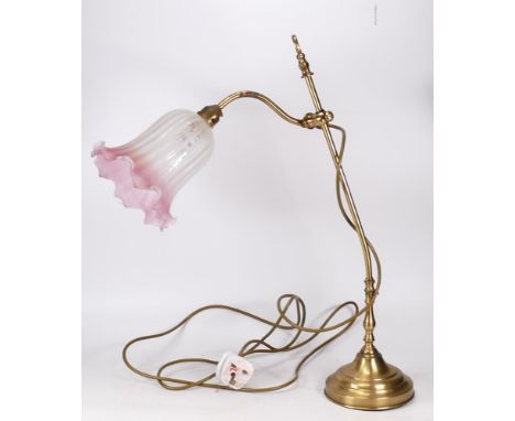 Christopher Wray Lighting Works adjustable table lamp in the Victorian Style with Pink Glass Shade. Height: approx. 55cm 