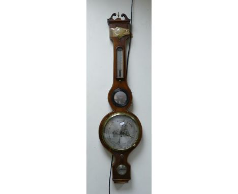 A. Carioli of Holmfirth, 19th Century Banjo Inlaid Barometer with decorative image of a Windmill Landscape to central panel. 
