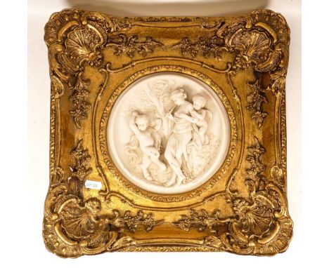 Larger Rococo Style Reproduction Parian Panel with Classical Decoration, frame size 36.5cm x 36.5cm 