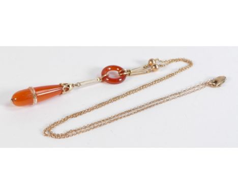 9ct gold pendant &amp; necklace, pendant set with orange hardstones, 5.4g. 