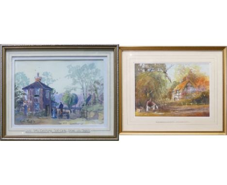 Colin Beats Royal Doulton artist watercolours Toll Gate, Stoke on Trent &amp; Woodman's Cottage Worcestershire, largest frame