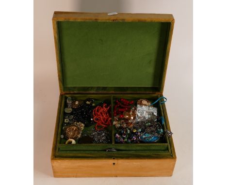 A collection of vintage costume jewellery including beads, necklaces, pendants in jewellery box. 