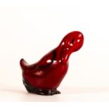 Royal Doulton Flambe preening duck, height 8cm, restored to body