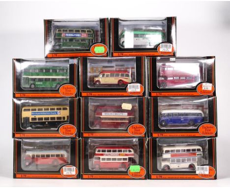 A collection of Exclusive First Edition 1:75 scale Model Buses including Birmingham City 11801, Lancashire United 18402, Bris