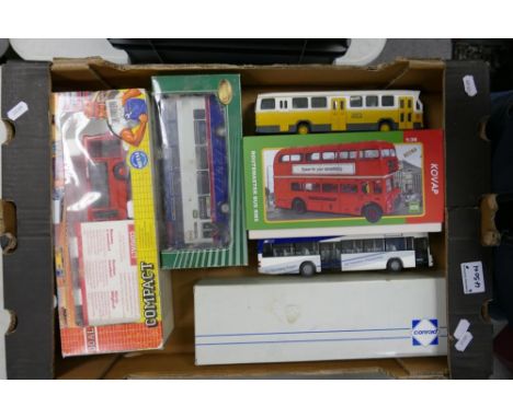 A mixed Collection of Vintage Toy Buses including Joal Compact Bus, CSM Doubledecker, Kovap Routemaster, Conrad 5424(boxed ),