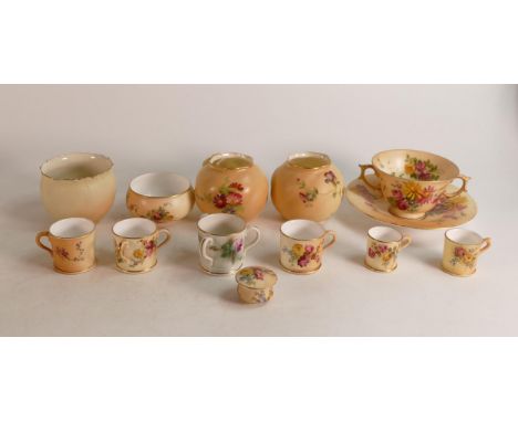 A collection of Royal Worcester Blush Ivory vases with floral decoration, tallest 7cm (4) 