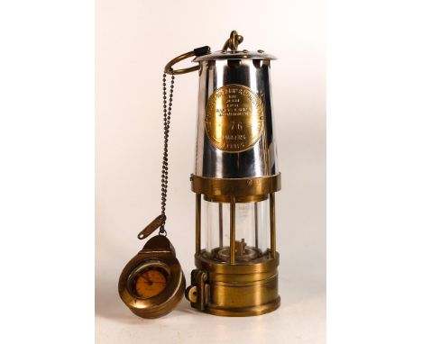 Eccles miners lamp, JCM 1 type safety lamp with Ingersol Pocket Watch &amp; Case 