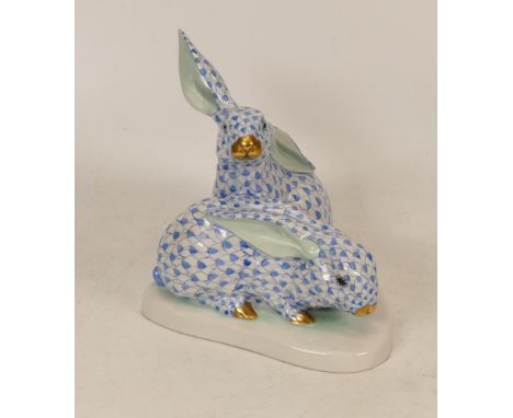 20th century Hungarian Herend porcelain rabbit figurine in the from of two rabbits side by side,, height 14cm 