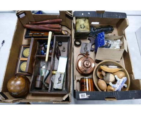 A mixed collection of items to include early 20th century cutlery tray, tea caddy , crumb tray together with decorative glass