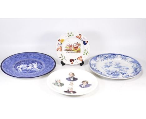 Four Plates to include Adderley Putti Scene Plate, Pearlware Nursery Plate, Stafford Potter Transfer-printed shallow bowl and