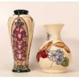 Moorcroft Butterflies vase together with Foxglove vase. Height of tallest 21cm. Butterflies vase