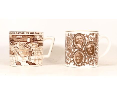 Two Large Ceramic Mugs, One Crown Devon Yorkshiremans Advice to His Son mug together with a Royal Staffordshire Commemorative