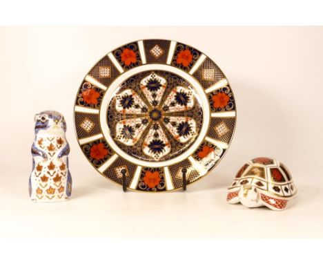 Royal Crown Derby paperweights to include Tortoise (white ceramic stopper), Chipmonk ( no stopper) together with an Imari 112