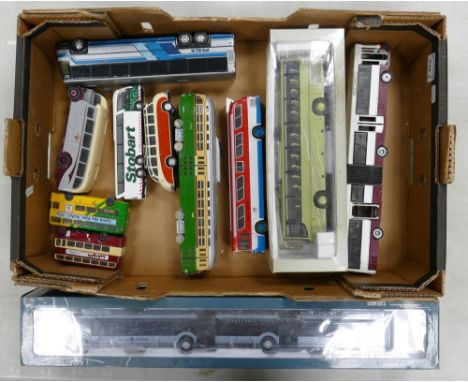 A mixed collection of Vintage Model Toys Buses &amp; Vehicles including Lion Toys Boxed Bendy Bus, Motorart Volvo Coach, Corg