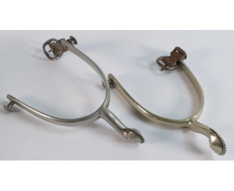 Pair vintage solid nickel spurs. (2) 