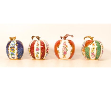 A collection of Royal Worcester fruit themed candle snuffers to include Apple, Pum, Peach &amp; Green Apple, tallest 7cm(4) 