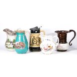 A Collection of Five English Jugs to include one John Gilpin example, Staffordshire Pink Lustre